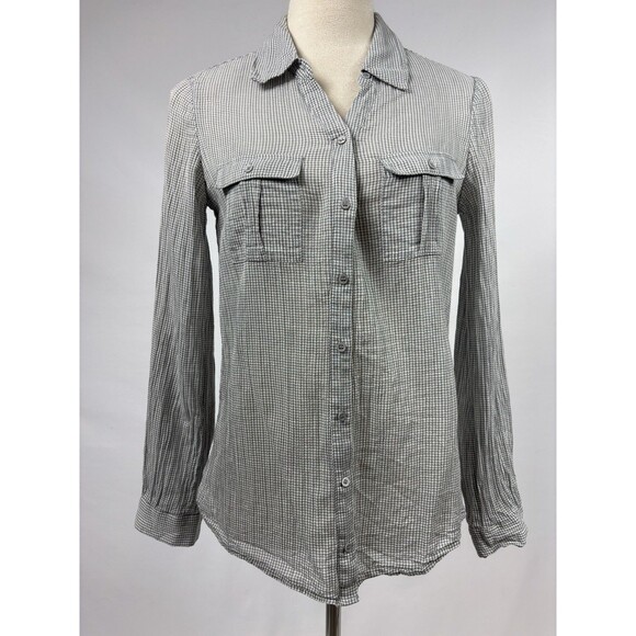 Joie Cherina Button Down Grey White Gingham Size Small Lightweight Pockets - Picture 1 of 11